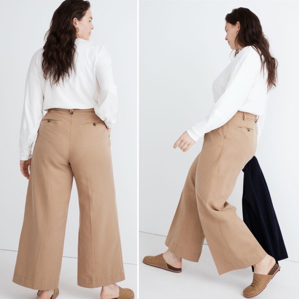 Madewell Harlow Wide Leg Pleated Trousers 14 Tan Khaki Linen Blend Pants Flowy - Picture 2 of 10